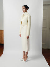 Tailored Blend Skirt With Draped Panel And High Waist Midi Silhouette